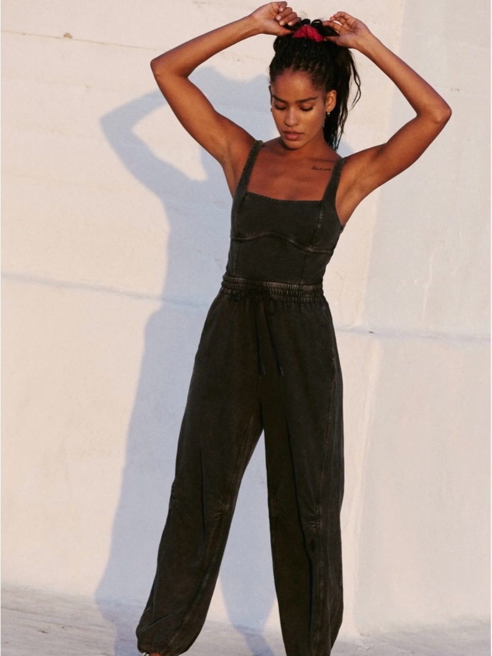 Free People Washed Black Wide-Leg Cotton Jumpsuit - Picture 5 of 9